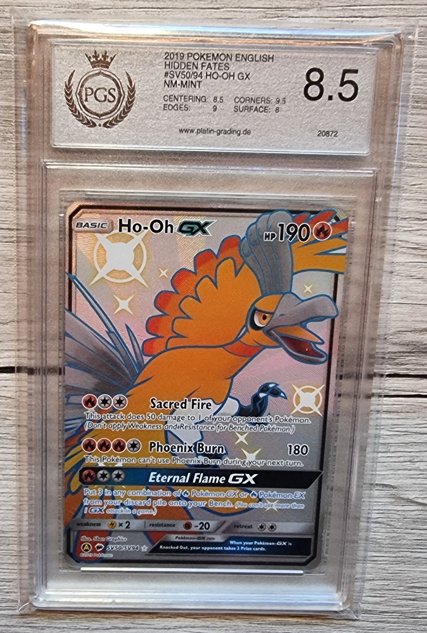 Pokemon Karte Ho-Oh GX PGS 8.5 Hidden Fates Englisch