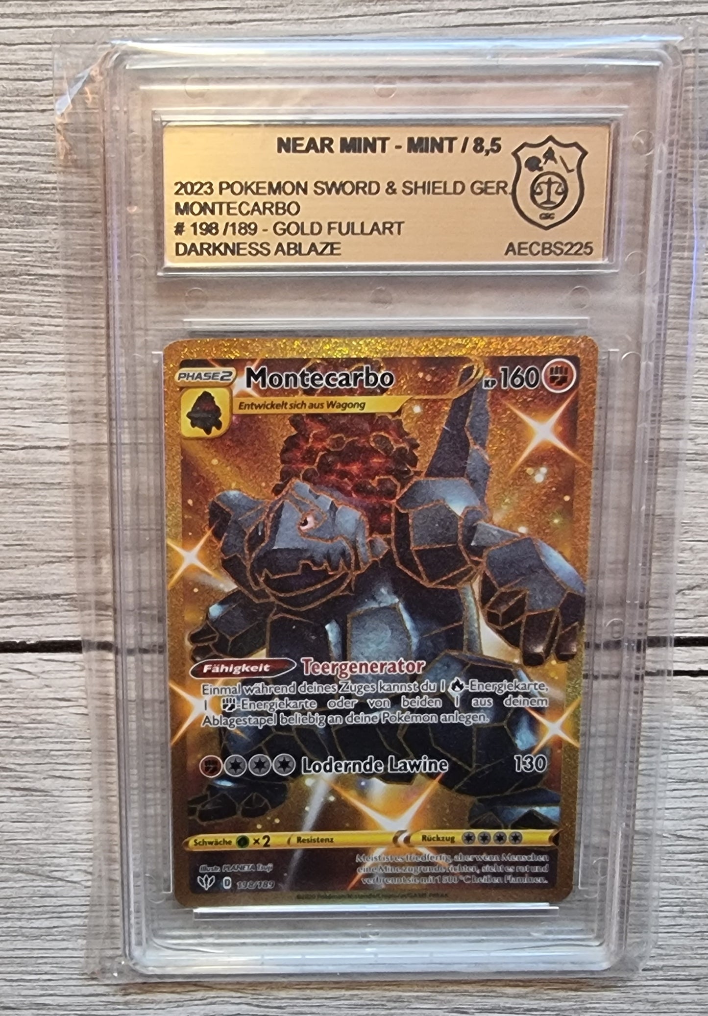 Pokemon Karte Montecarbo Gold GSG 8.5 Darkness Ablaze Englisch
