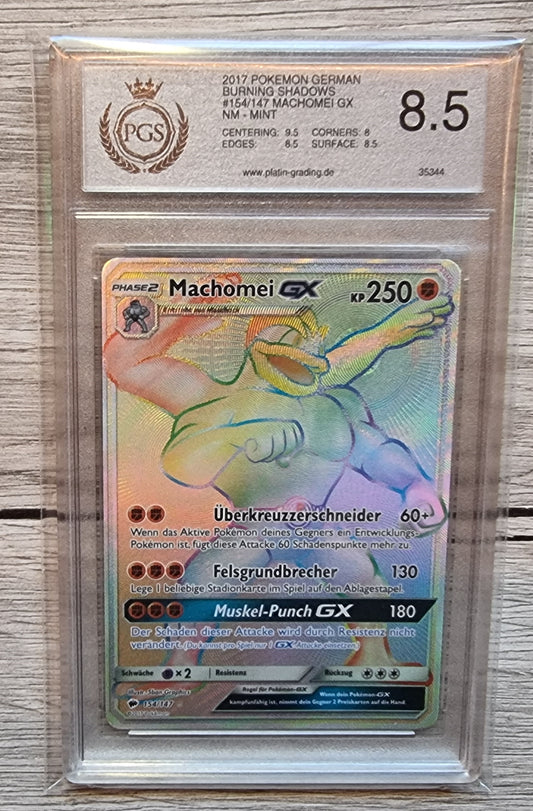 Pokemon Karte Machomei GX PGS 8.5 Burning Shadows Deutsch